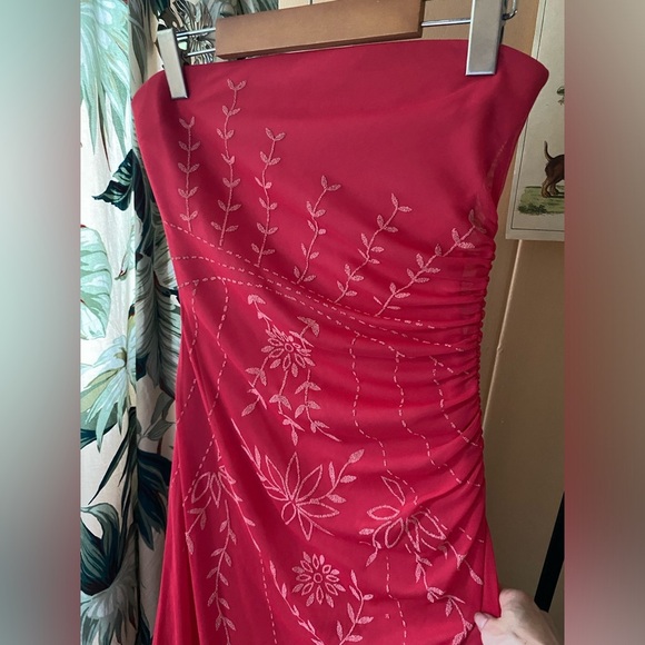 Vintage 90s Jessica Fairycore Flower Dress Pink Strapless Prom Long Mesh Overlay - Picture 11 of 12